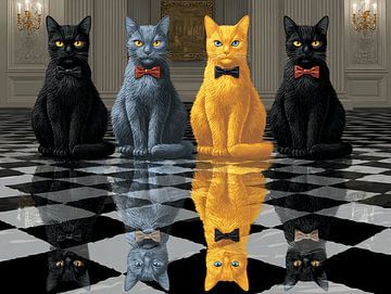 Der königliche Katzenrat im Spiegelsaal | Wo elegante Bögen und geheime Mächte aufeinandertreffen von Karina Brouwer