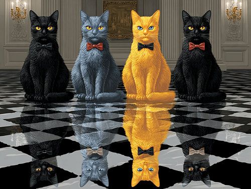 The Royal Cat Council in the Hall of Mirrors | Where Elegant Bows and Secret Powers Meet