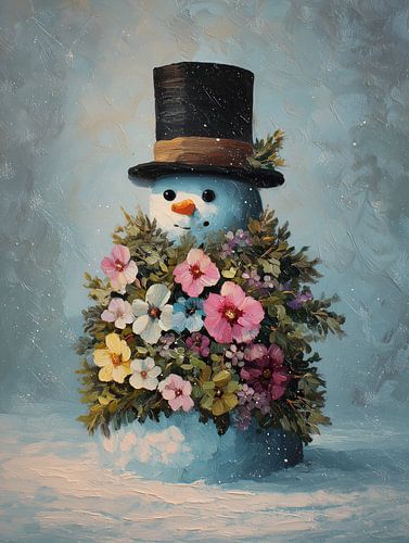 Sneeuwpop met Bloemen