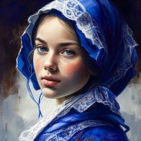Portret van een meisje in blauwe klederdracht