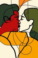 Œuvre d'art abstraite colorée représentant un couple amoureux
