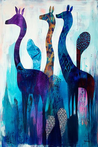 Kleurrijke giraffen in een modern ontwerp