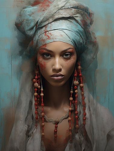 Porträt Frau aqua blau kastanienbraun