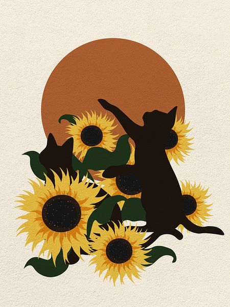 Minimal art cat playing with sun flower by RickyAP
