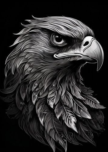 Faucon majestueux en noir et blanc 04