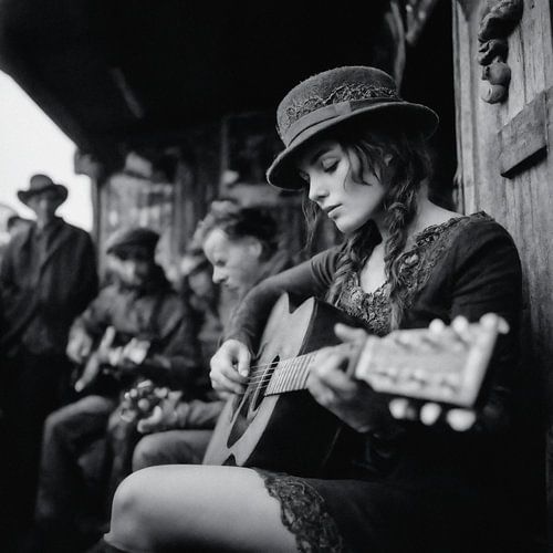 vrouw raakt de snaar