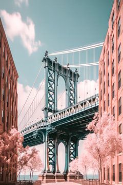 Manhattan Bridge in New York - pastel decoratie digitale kunst van Thea