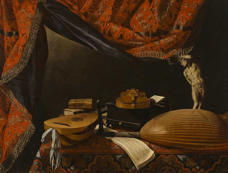 Still life with Musical Instruments, Books and Sculpture, Evaristo Bas by Masterful Masters