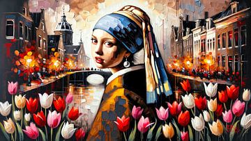 Modern Girl with a Pearl Earring Amsterdam I Johannes Vermeer impasto by René van den Berg