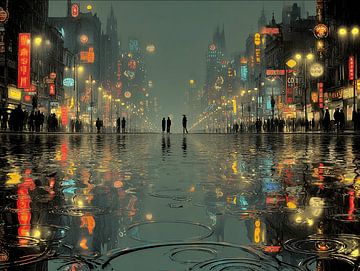 Neonlichter im Regen