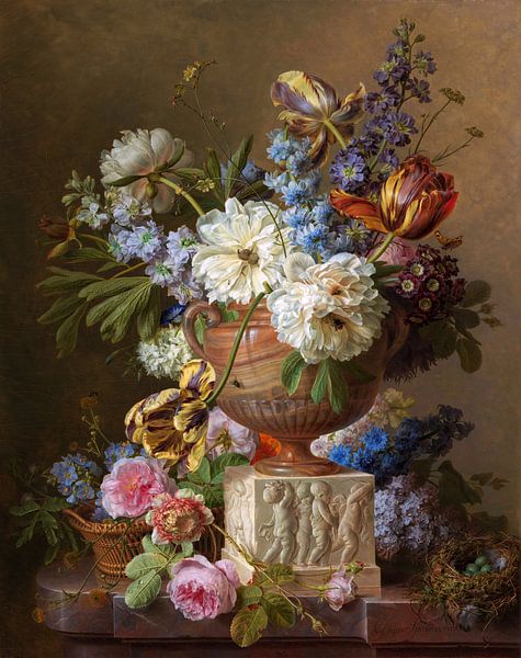 Flower still life in an alabaster vase, Gerard van Spaendonck, 1783 by Roger VDB