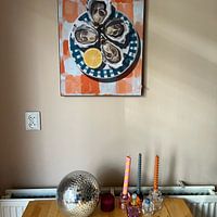 Kundenfoto: Austern auf orangefarbenem Tischtuch von studio snik., als artframe