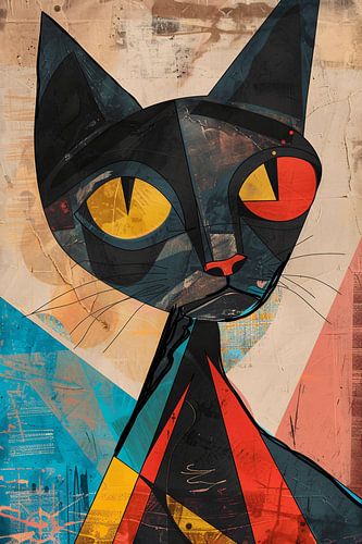 Kubistische Kat met Kleurrijk Geometrische Vormen