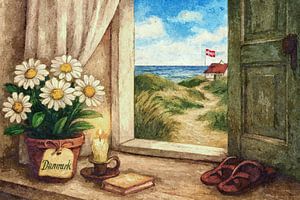 Maison d'été au Danemark – Vue depuis la fenêtre sur le chemin menant à la plage
