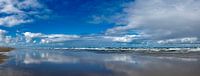 View of the beach at high tide.