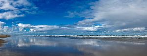 View of the beach at high tide.
