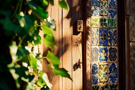 Colourful tiles and wooden door by Poster Art Shop
