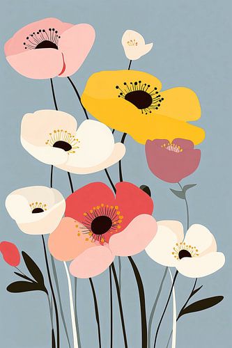 Minimalistische Bloemenmarkt in Blauw