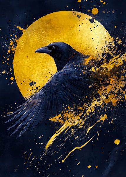 Goldener Rabe Vogelkunst von JBJart Justyna Jaszke