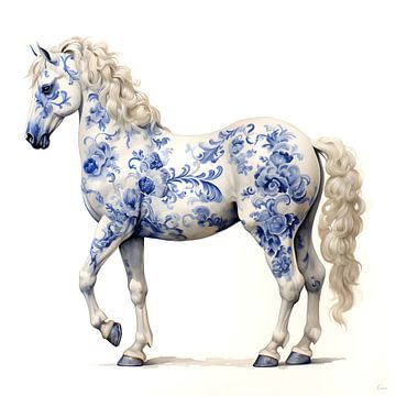 Cheval de conte de fées en bleu de Delft sur Lauri Creates