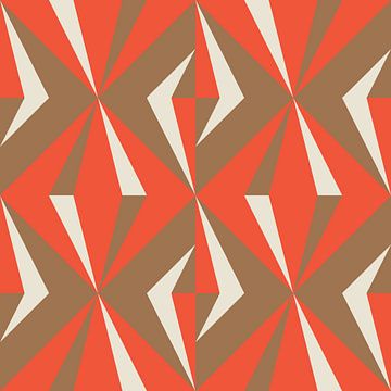 Retro geometrie met driehoeken in Bauhaus-stijl in bruin, oranje, wit van Dina Dankers