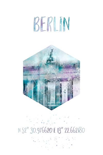 Coordonnées Porte de Brandebourg BERLIN | Aquarelle Monochrome par Melanie Viola