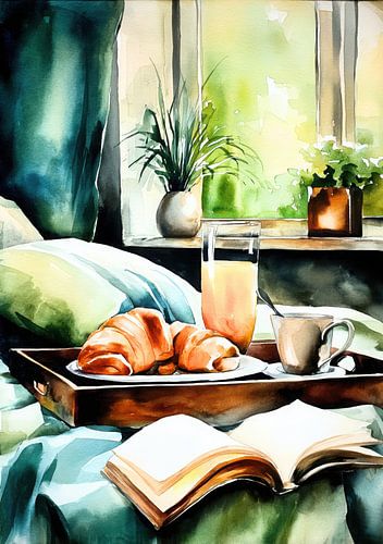 Ontbijt op bed - Aquarel