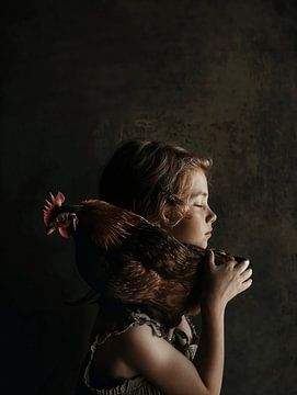 Het meisje en de kip, fine art portret van Carla Van Iersel