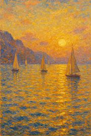 Zeilen op het Italiaanse meer Golden Light – Door Monet geïnspireerde levendige wanddecoratie van Travel Shop