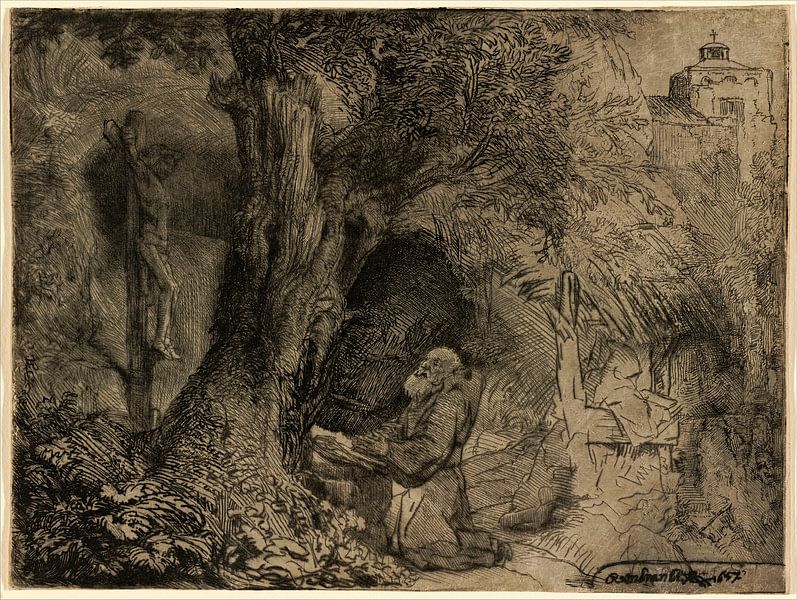 Rembrandt van Rijn,  St. Franziskus unter einem Baum von Rembrandt van Rijn