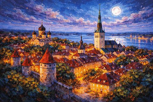 Tallinn in Estland, een impressionistisch schilderij.