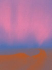 Paysage abstrait minimaliste en rose fluo, bleu, taupe et orange brûlé sur Dina Dankers