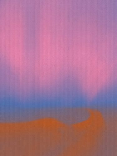 Abstrakte minimalistische Landschaft in Neonrosa, Blau, Taupe und gebranntem Orange von Dina Dankers