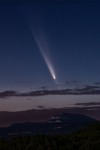 Comet Tsuchinshan Over Montsec Range in Catalonia at Night