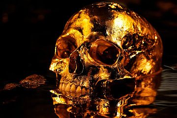 Golden skull with water reflection by Art & Soul Creations