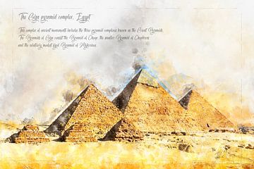 Pyramides de Gizeh, Aquarelle, Egypte sur Theodor Decker