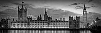 Nachtelijk uitzicht - Huizen van het Parlement z/w van Melanie Viola thumbnail