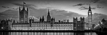 Nightly View - Houses of Parliament b/w by Melanie Viola
