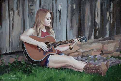 Peinture d'une dame avec une guitare