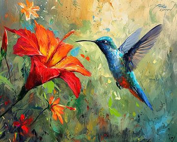 Peinture d'une fleur de colibri sur Caprices d'Art