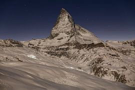 Snowy Matterhorn in the moonlight after the sunset in winter by Martin Steiner