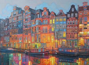 Amsterdam In Avond Kleurrijk van ARTEO Schilderijen