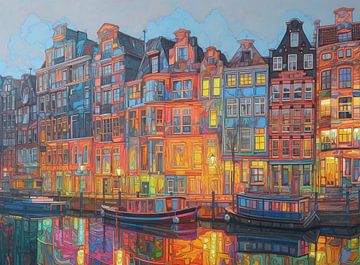 Amsterdam In Evening Colourful by ARTEO Paintings