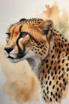 Watercolour Cheetah Portrait by De Muurdecoratie