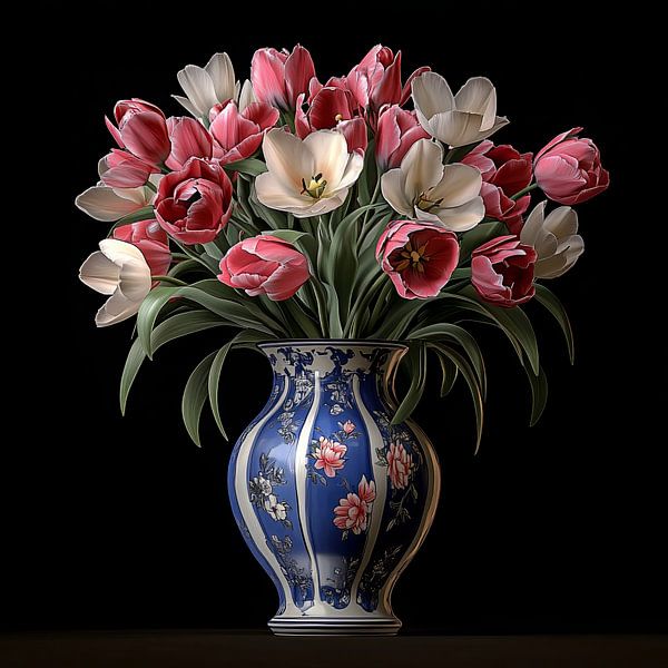 Weiße und rosa Tulpen in einer Vase von Rene Ladenius Digital Art