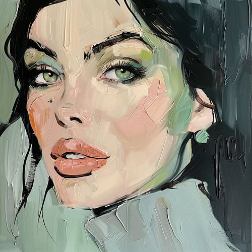 Abstract schilderij portret vrouw met donker haar