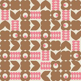 Retro 70er Jahre Vintage-Stil Kunstwerk in rosa, weiß, braun von Dina Dankers