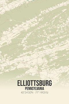 Carte ancienne d'Elliottsburg (Pennsylvanie), USA. sur Rezona