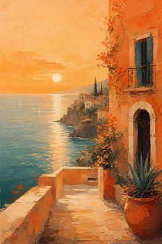 Golden Mediterranean Sunset Terrace by the Sea