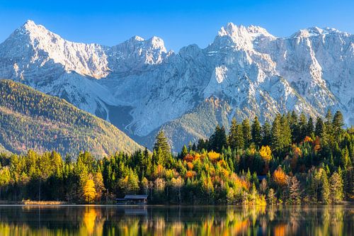 Blick über See und Wald zum Karwendelgebirge von Daniela Beyer